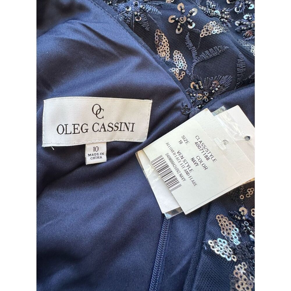 OLEG CASSINI Blue Beaded Sequin Lace Formal Dress Size 10 New With Tags - Picture 6 of 13
